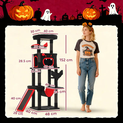 PawHut Gothic Cat Tree, 152 cm Multi-Level Cat Tower for Large Cats with Coffin Bed, Large Condo, for Halloween