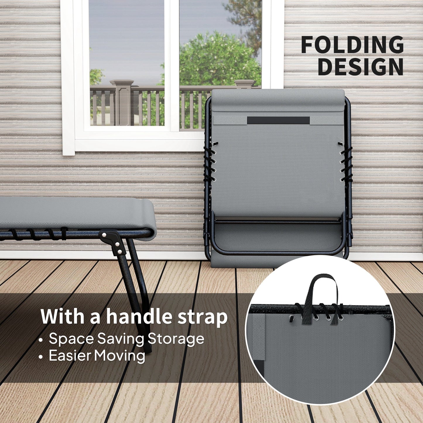 Outsunny Set of Two Reclining Sun Loungers - Charcoal Grey