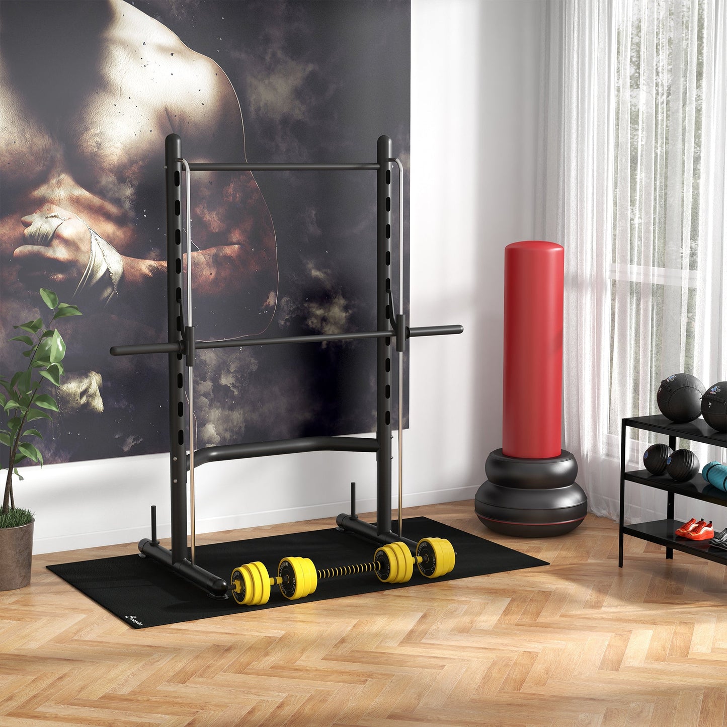 Squat Rack with Pull-Up Bar, Adjustable Weight Rack, Multi-Functional Weight Lifting Barbell Stand for Home Gym Strength Training