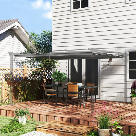 Osłona przeciwsłoneczna Outsunny Retractable Pergola Shade Cover, wymienna osłona do pergoli 4 x 3 (m), dach chowany, jasnoszary