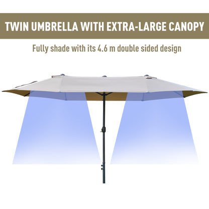 4.6m Garden Parasol Double-Sided Sun Umbrella Patio Market Shelter Canopy Shade Outdoor with Cross Base – Khaki