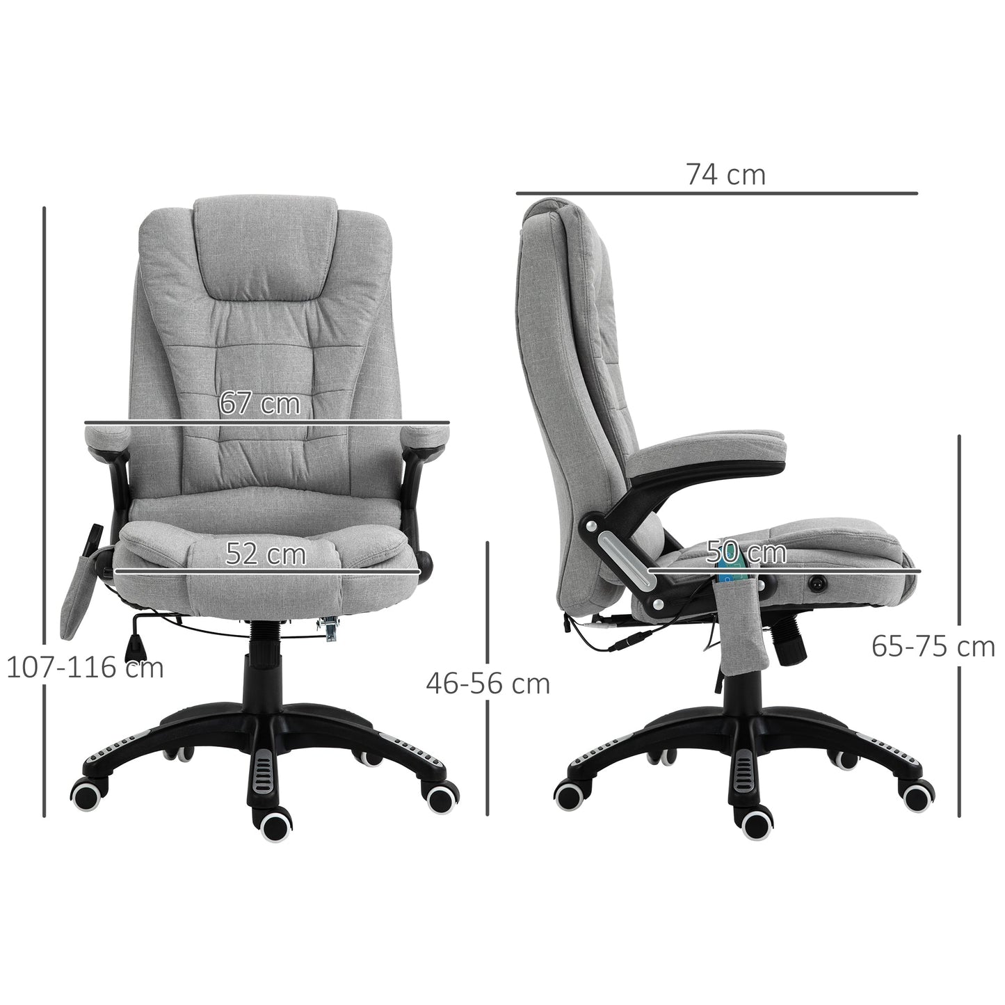 Vinsetto Office Chair, Ergonomic Desk Chair with 6-Point Massage and Back Heated, Linen-Feel Fabric Computer Gaming Chair with Arms, Lumbar Support, Light Grey