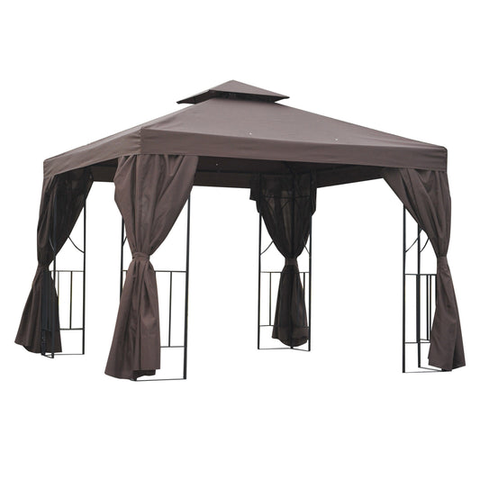 Outsunny 3 x 3 m Garden Gazebo Double√Ç Roof Marquee Patio Wedding Party Tent Canopy Shelter with Sidewalls, (Brown)