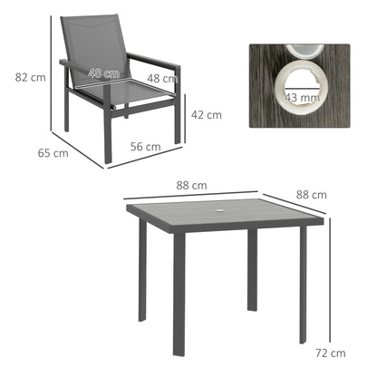 5 Piece Garden Set With Glass Top Dining Table, Outdoor Umbrella Hole And 4 Armchairs With Breathable Mesh Fabric Seats - Grey