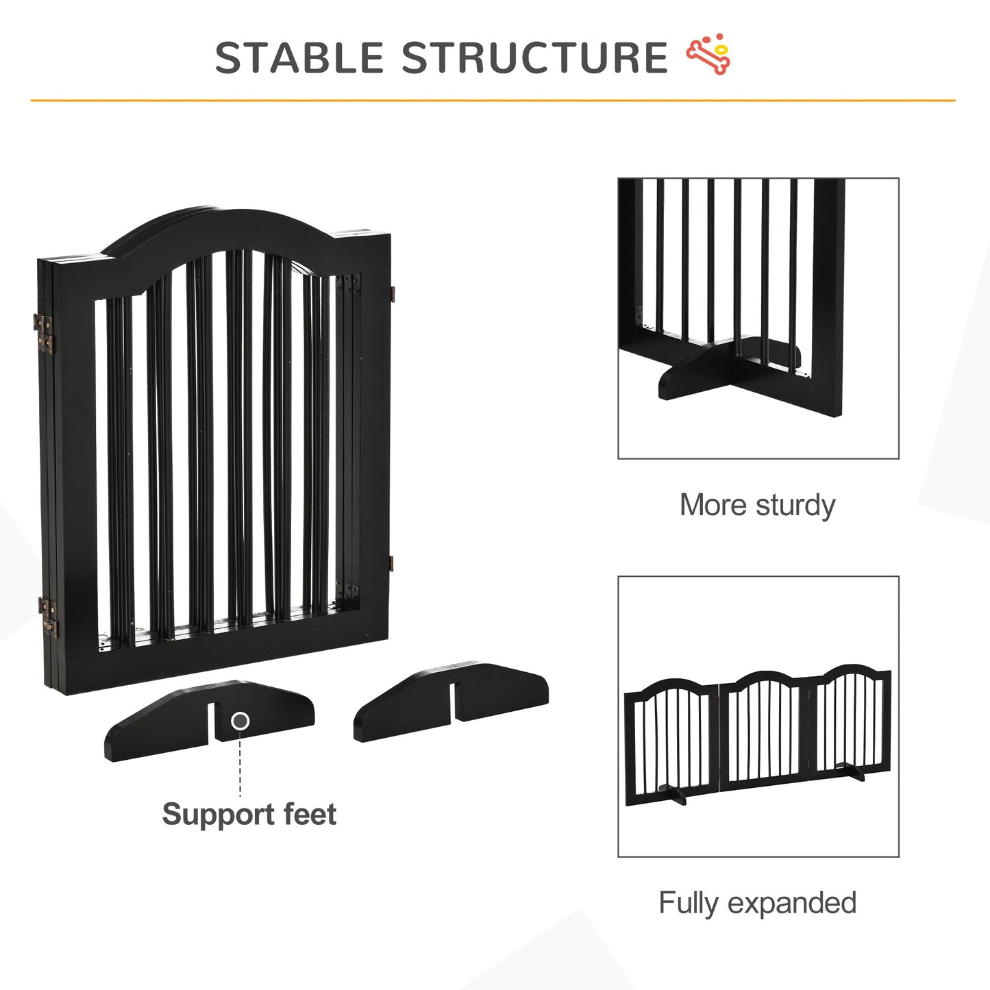 PawHut Wooden Foldable Small Sized Dog Gate Stepover Panel with Support Feet Pet Fence Freestanding Safety Barrier for the House Doorway Stairs Black