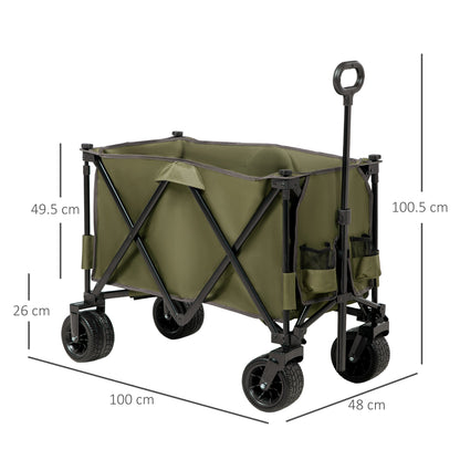 Folding Garden Trolley on Wheels, Collapsible Camping Trolley, Outdoor Utility Wagon with Steel Frame and Oxford Fabric, Green