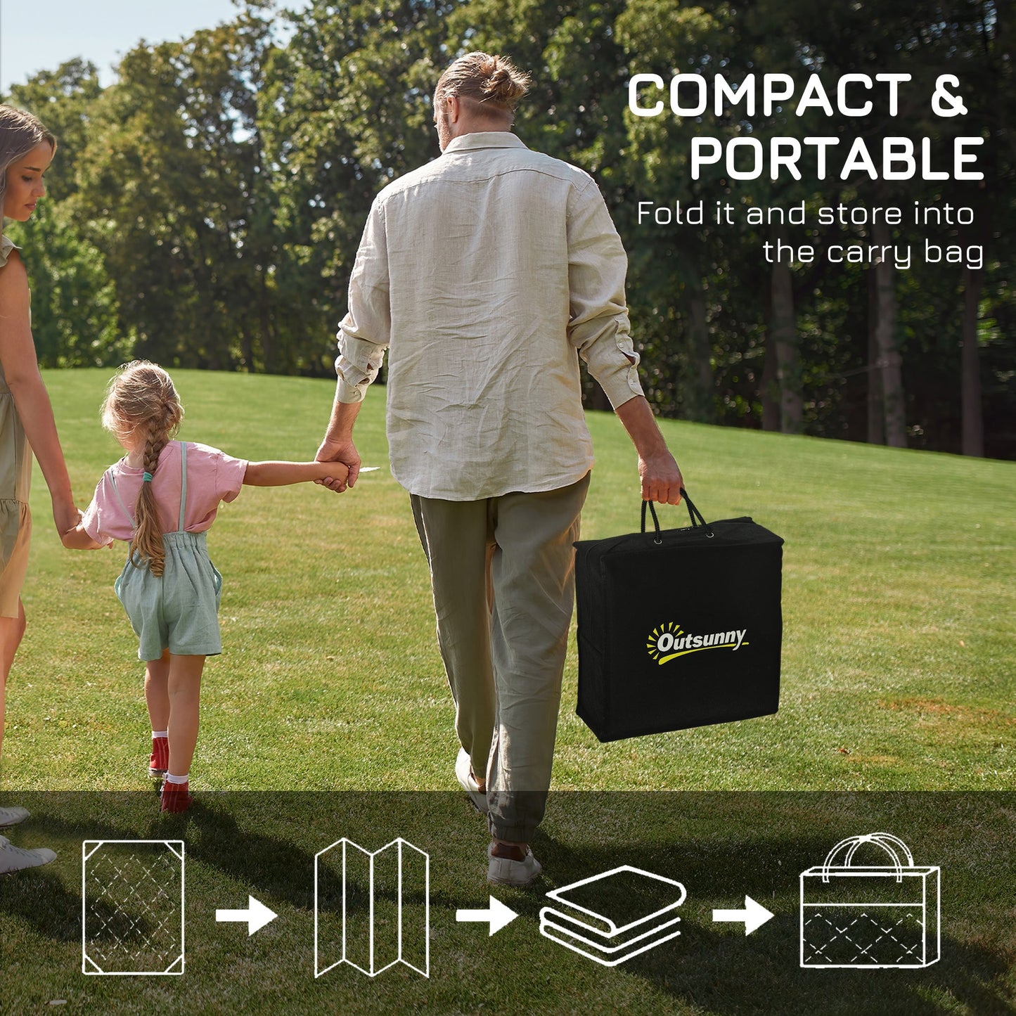 سجادة خارجية من Outsunny مصنوعة من القش البلاستيكي قابلة للعكس مع حقيبة حمل، مقاس 182 × 274 سم، رمادي وأبيض