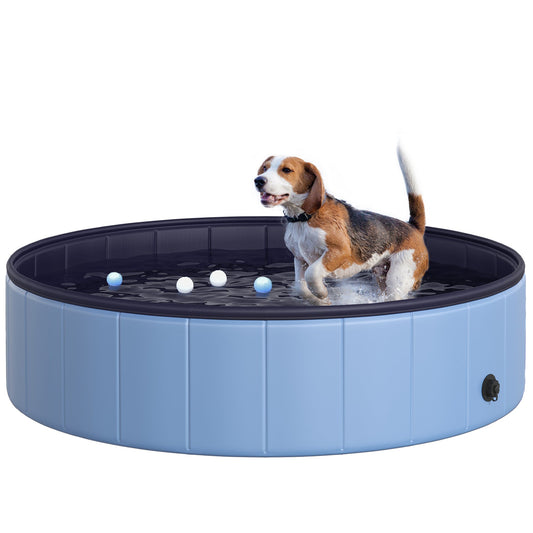 PawHut Foldable Dog Paddling Pool Pet Cat Swimming Pool Indoor/Outdoor Collapsible Summer Bathing Tub Shower Tub Puppy Washer (_120 _ 30H cm, Blue)