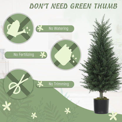 HOMCOM Artificial Plants Outdoor, 90 cm Fake Cypress Tree with Plastic Pots, UV-Resistant Faux Plants for Garden Front Porch Decoration, 2 Pack