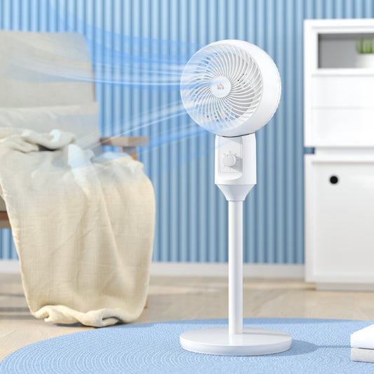 HOMCOM 9" Pedestal Fan, 70Â° Oscillation 90Â° Vertical Tilt Oscillating Air Circulator with 3 Speeds, Standing Fan for Home Office, Bedroom, White
