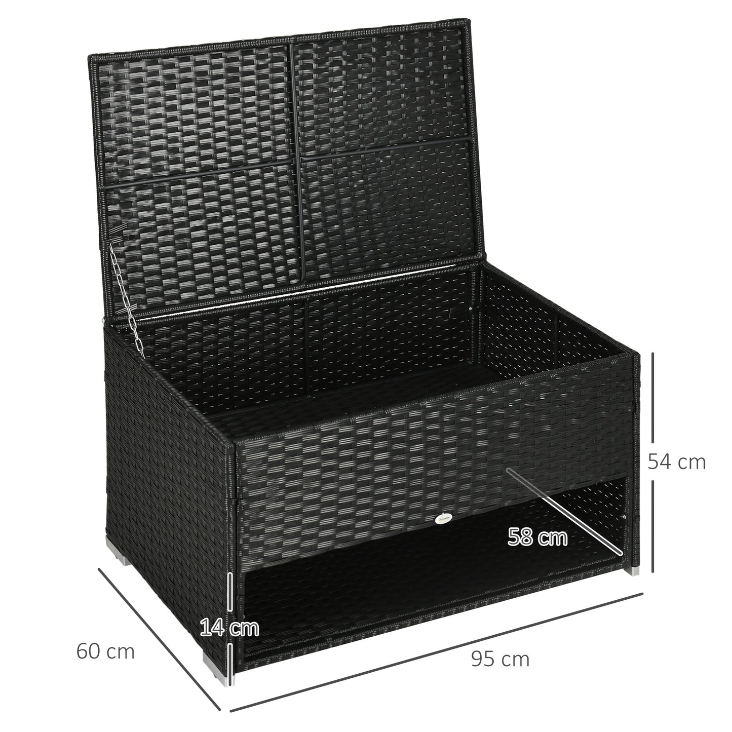 Outsunny Rattan Garden Storage Box, Outdoor PE Wicker Deck Doxes With Shoe Layer for Indoor, Outdoor, Spa, Black