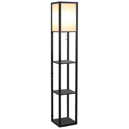 HOMCOM 3-Tier Floor Lamp, Floor Light with Storage Shelf, Reading Standing Lamp for Living Room, Bedroom, Kitchen, Dining Room, Office, Dorm, 160cm, Black