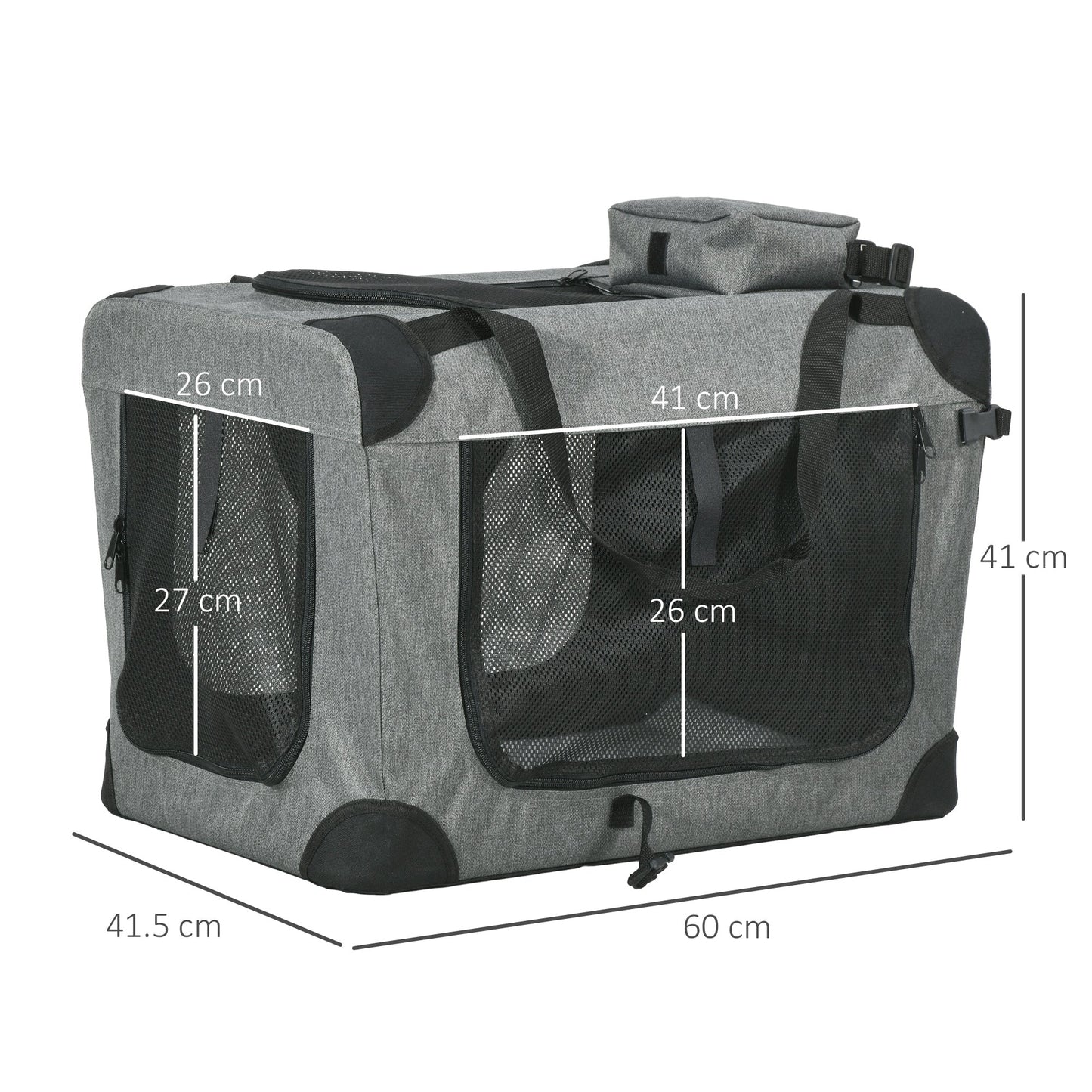 PawHut Oxford Fabric Folding Pet Carrier Bag Grey