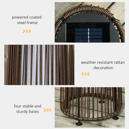 مصابيح خارجية تعمل بالطاقة الشمسية من Outsunny Patio Garden PE Rattan تعمل بالطاقة الشمسية من الراتنج المنسوج، تشغيل/إيقاف تلقائي، بني