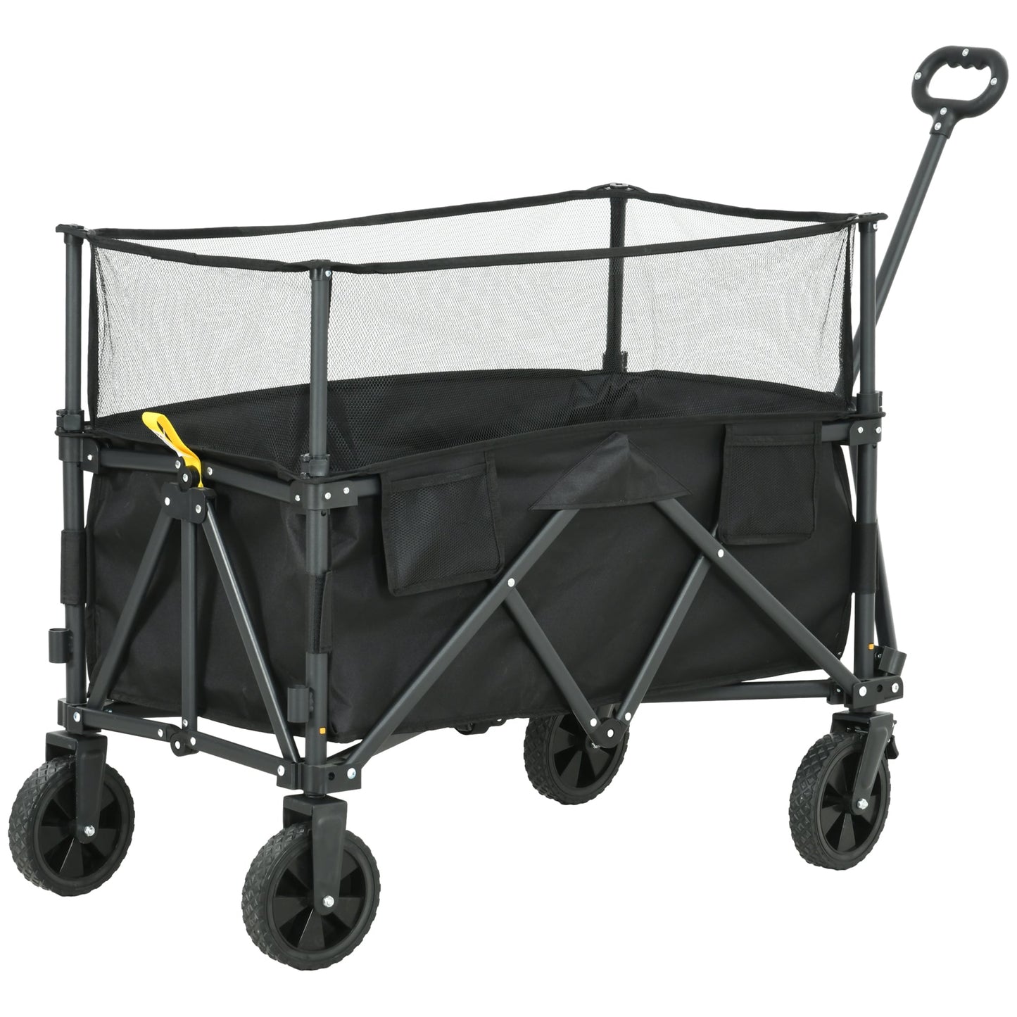 Outsunny Folding Garden Trolley, 180L Wagon Cart with Extendable Side Walls, for Beach, Camping, Festival, Black