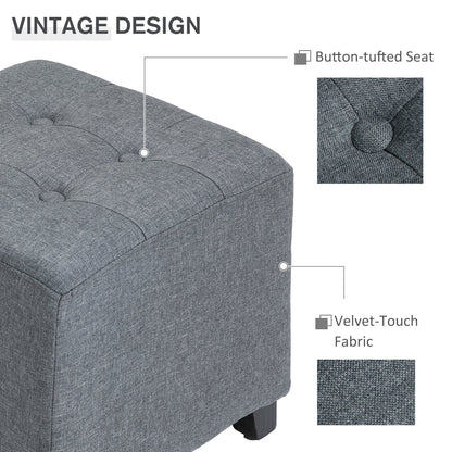 Podnóżek kwadratowy HOMCOM Linen-Look Ottoman z pikowanymi guzikami, rama z drewna, tapicerka z tkaniny, stylowy mebel domowy, podnóżek, stolik boczny, szary