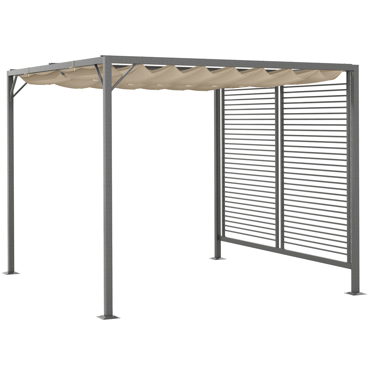 Outsunny 3 x 2.8m Metal Pergola, with Retractable Fabric Roof - Beige