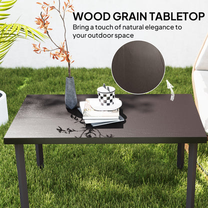 Outsunny Metal Garden Coffee Table, Rectangular Outdoor Side Table with Woodgrain Tabletop, Foot Pads for Outside, Garden, Balcony, Porch, 95 x 55 x 46cm, Brown