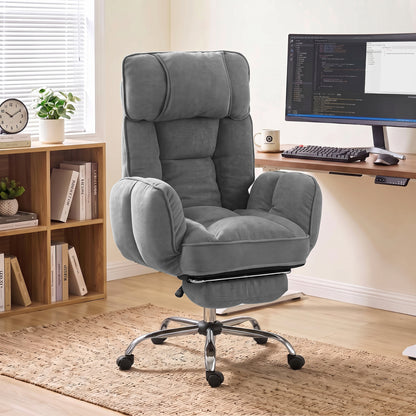 HOMCOM Executive Office Chair Height Adjustable Desk Chair Reclining Flip-up Armrest Footrest, Dark Grey