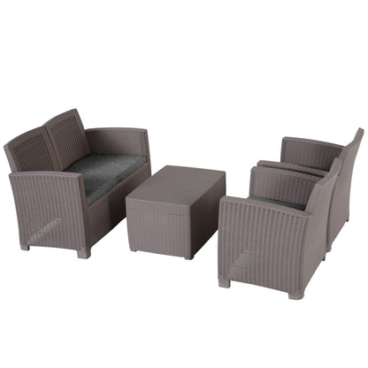 Outsunny 4-Seater Outdoor Garden PP Rattan Effect Furniture Set w/ Cushion Grey