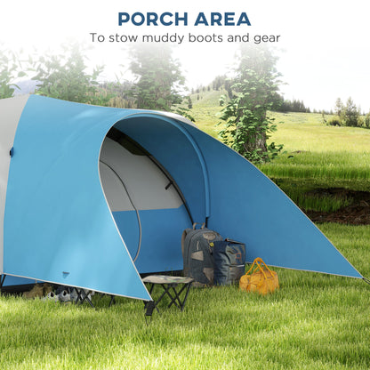 Outsunny 3000mm Waterproof Camping Tent for 7 Man, Family Tent with Porch and Sewn in Groundsheet, Portable with Bag, Blue