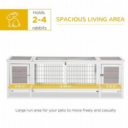 PawHut Wooden Rabbit Hutch, Guinea Pig Cage, Separable Bunny Run, Small Animal House for Indoor with Slide-out Tray, 161 x 50.5 x 53.3cm, Grey