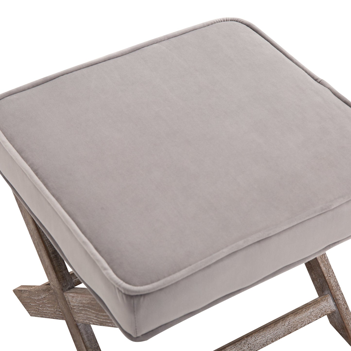 Retro Style Vintage Footstool Padded Seat X Leg Chair Velvet Cover Shabby Chic Footrest Solid Rubber Wood 49.5 x 45 x 41 cm Grey