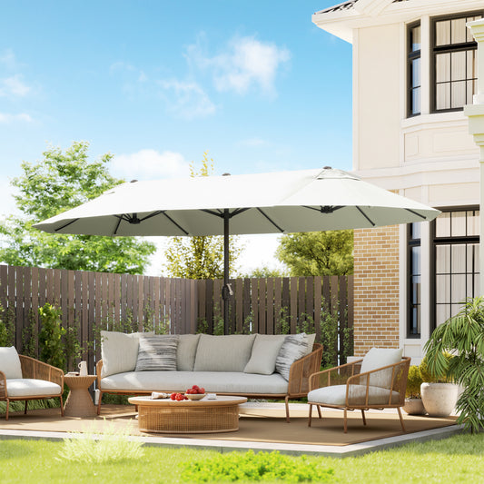 Outsunny 4.6m Double Garden Parasol in Beige, image 2