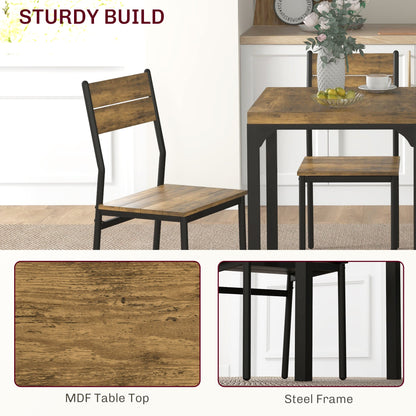 HOMCOM Three-Piece Minimal and Compact Dining Set, Rustic Brown