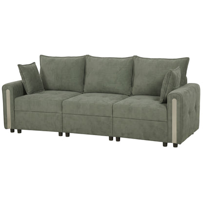 HOMCOM 3 Seater Sofa with Lift-Up Storage, 228cm Comfy Velvet Couch with Wide Deep Seat, Dark Green