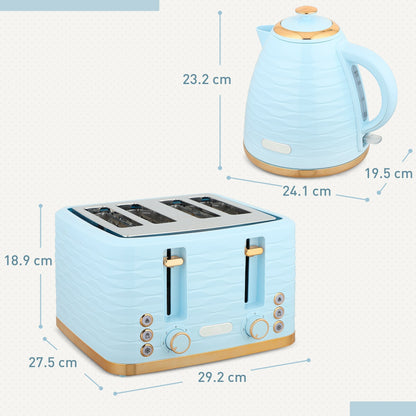 HOMCOM 3000W 1.7L Kettle & 4 Slice Toaster, Kettle and Toaster Set with 7 Browning Controls and Crumb Tray, Light Blue