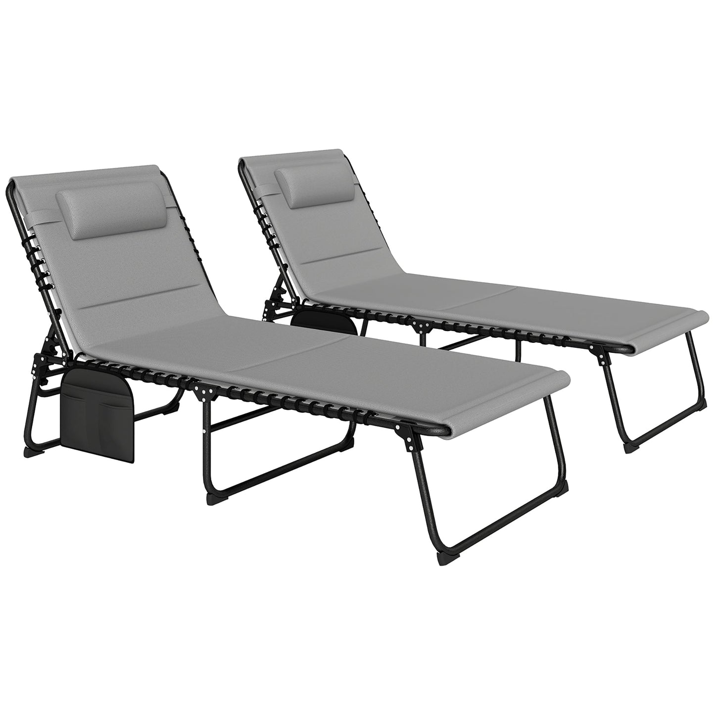 Outsunny Set of Two Reclining Sun Loungers - Light Grey