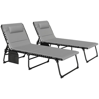 Outsunny Set of Two Reclining Sun Loungers - Light Grey