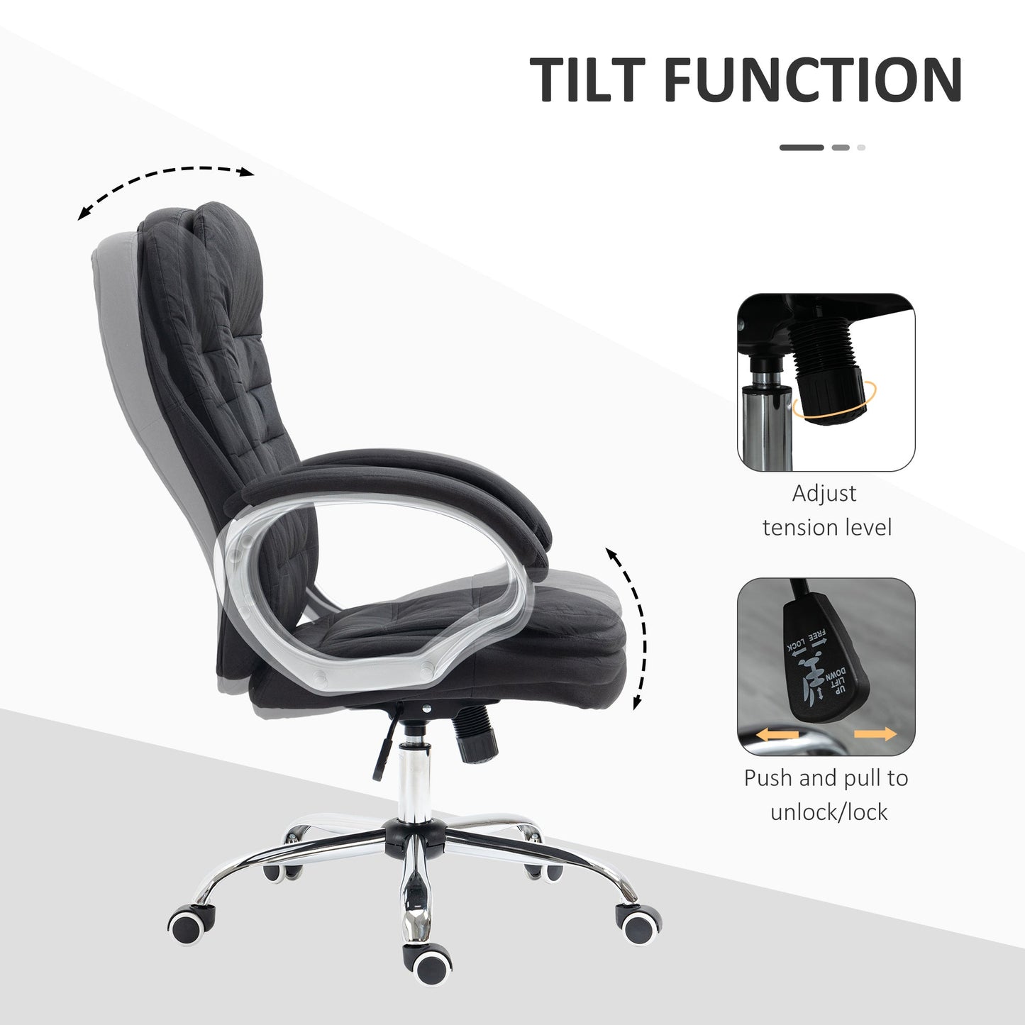 Vinsetto Ergonomic Office Chair Task Chair for Home with Arm, Swivel Wheels, Linen Fabric, Black