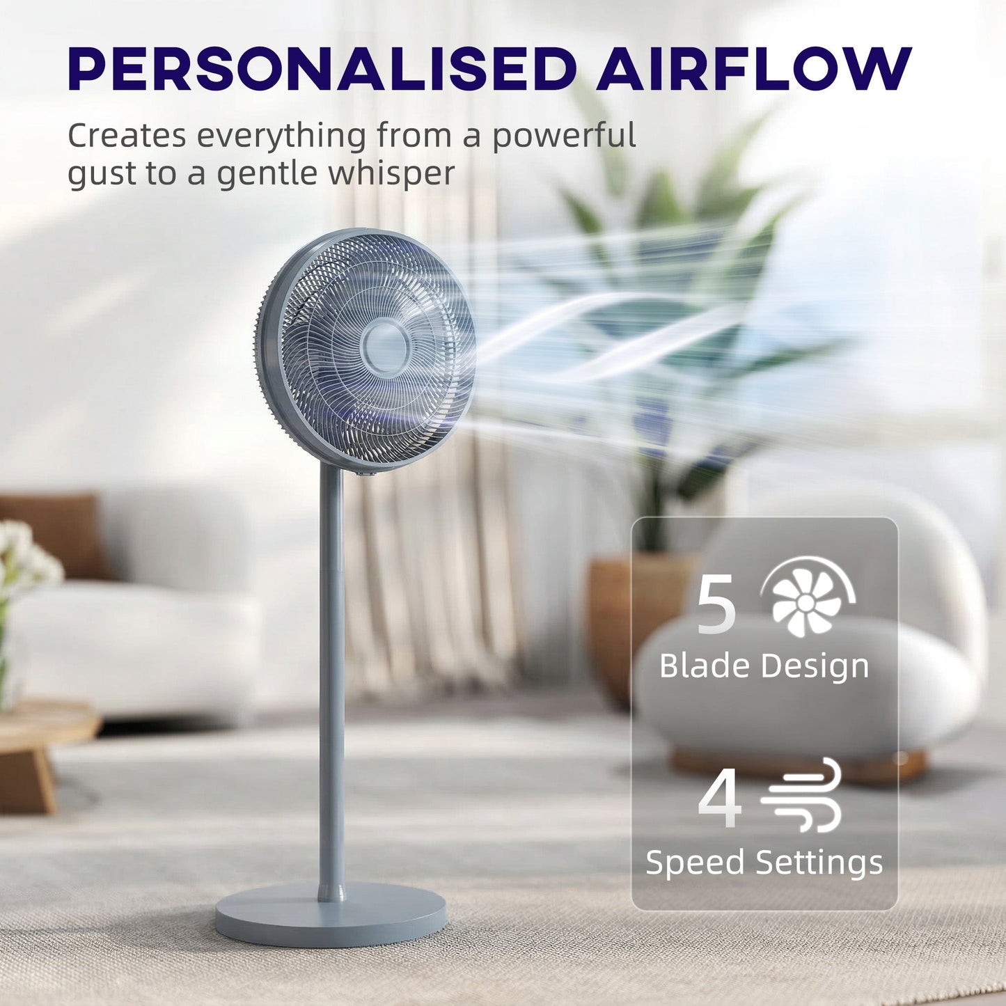 HOMCOM 40 cm Standing Fan, Cooling Floor Fan with 80 degrees Oscillating, Adjustable Tilt and Height, 4 Speed, Remote Control, Grey