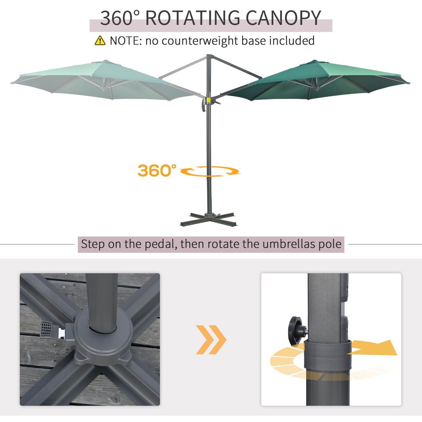 Outsunny 3 x 3(m) Cantilever Parasol with Cross Base, Garden Umbrella with 360 Rotation, Crank Handle and Tilt for Outdoor, Patio, Green
