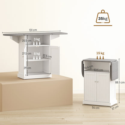 HOMCOM Ironing Board Cabinet on Wheels with Foldable Top, Mobile Storage Cabinet with Ironing Board, Open Compartment, White