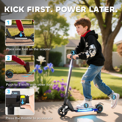 SPORTNOW Folding Electric Scooter for Kids, with Dual Brakes, Front Suspension, LED Colourful Lights, Black