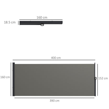 Outsunny Retractable Side Awning, Outdoor Privacy Screen for Garden, Hot Tub, Balcony, Terrace, Pool, 400 x 160cm, Dark Grey