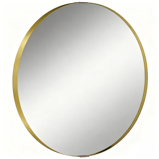 HOMCOM Round Wall Mirror 61 cm, Wall Mounted Bathroom Mirror with Tempered Safety Glass and Aluminium Alloy Frame, Gold Tone
