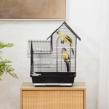 PawHut Metal Bird Cage for Parrot, Cockatiel, Budgie, Finch, Canary w/ Food Containers, Swing Ring, Tray Handle, 39 x 33 x 47cm