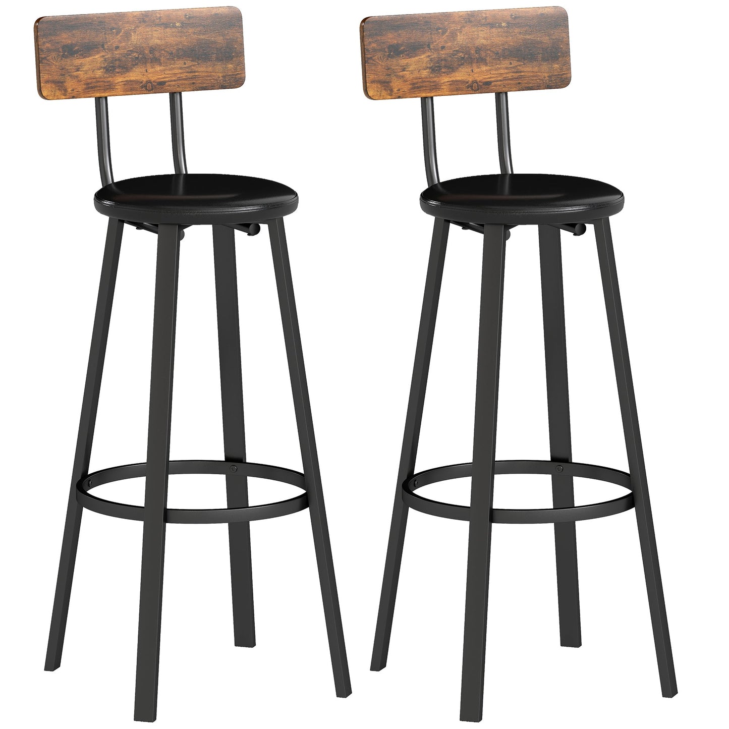 HOMCOM Set of Two Industrial-Style Bar Stools - Brown/Black