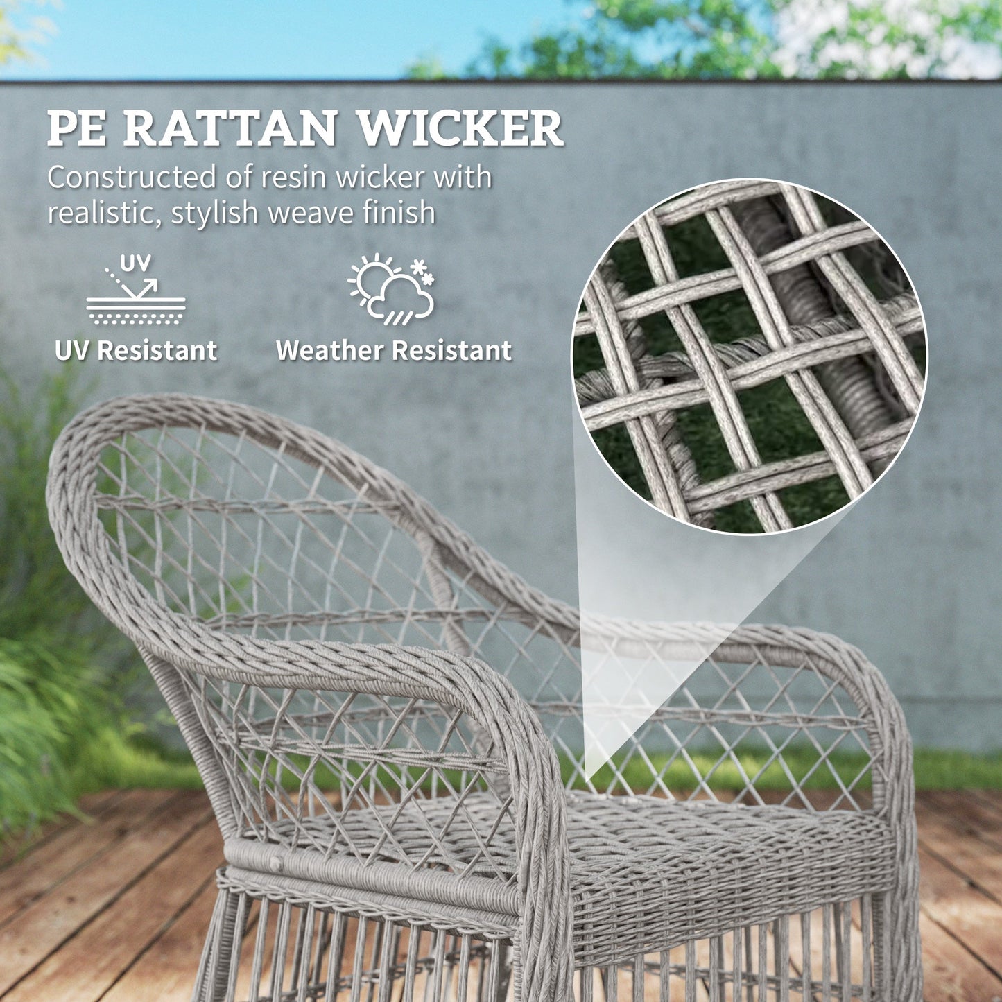 Zestaw jadalny Outsunny Rattan z poduszkami na siedzisko i oparcie, 6-osobowy zestaw mebli ogrodowych z aluminiową ramą, 6 krzeseł, prostokątny stół z blatem WPC, meble ogrodowe z wikliny Conservatory, szary
