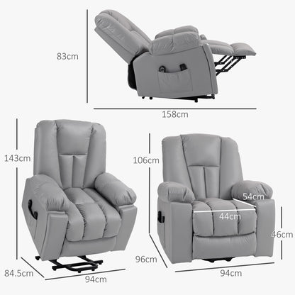 HOMCOM Leathaire Eight Massage Point Armchair, with Reclining Back - Charcoal Grey