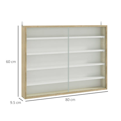 5-Tier Wall Display Shelf Unit Cabinet w/ 4 Adjustable Shelves Glass Doors Home Office Ornaments 60x80cm Natural