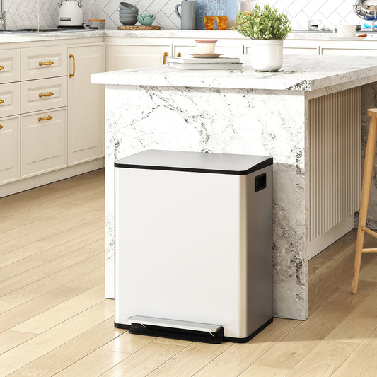 HOMCOM 50L Dual Compartment Stainless Steel Bin, with Deodoriser Holders - Silver