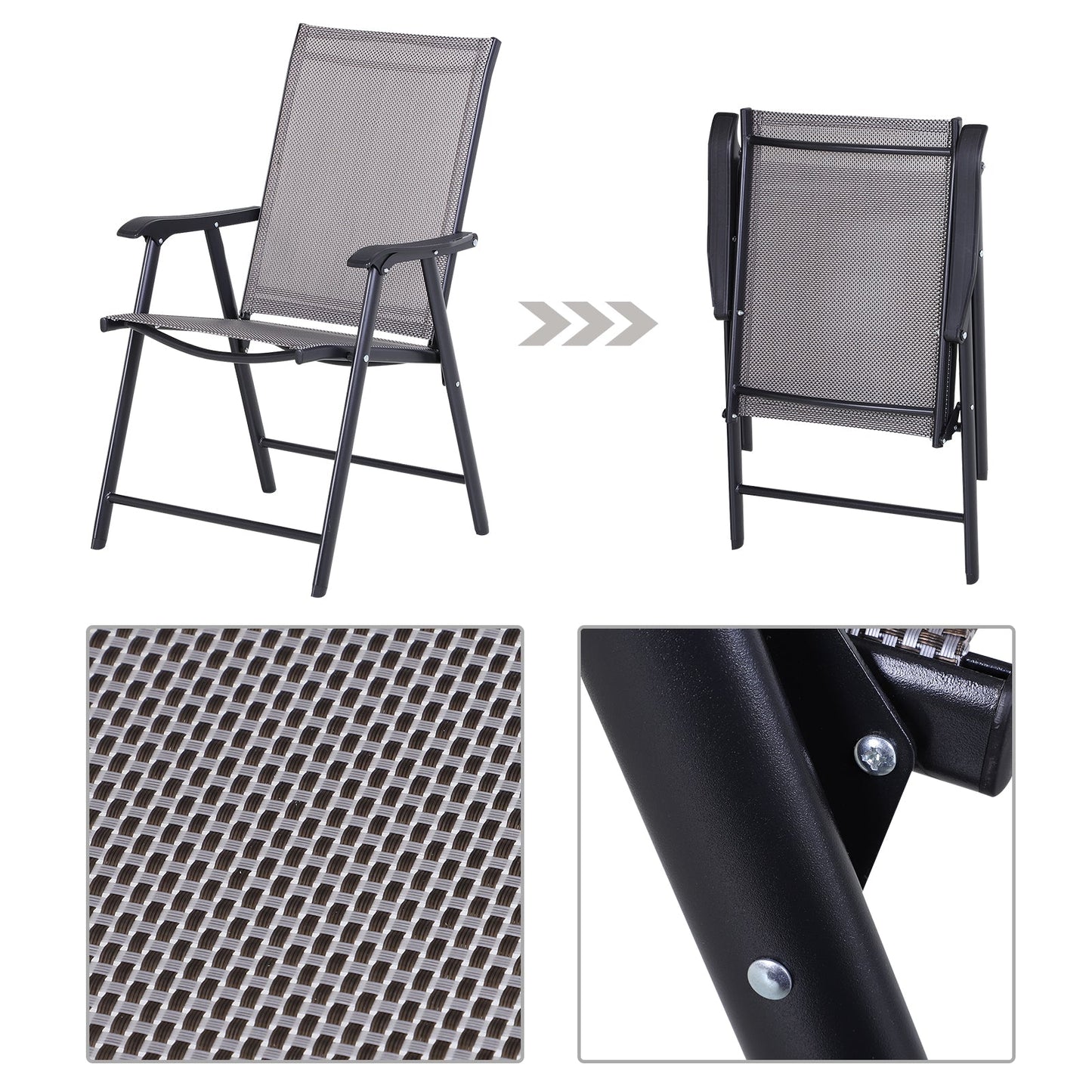 Outsunny Set of 6 Folding Garden Chairs, Metal Frame Garden Chairs Outdoor Patio Park Dining Seat with Breathable Mesh Seat, Grey