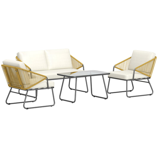 Outsunny Four-Piece Rattan Strong Panel Outdoor Sofa Set - Natural