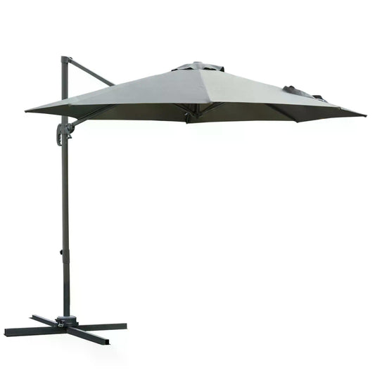 Outsunny 3(m) Offset Parasol Cantilever Hanging Umbrella 360¡ Rotation w/ Base Dark Grey