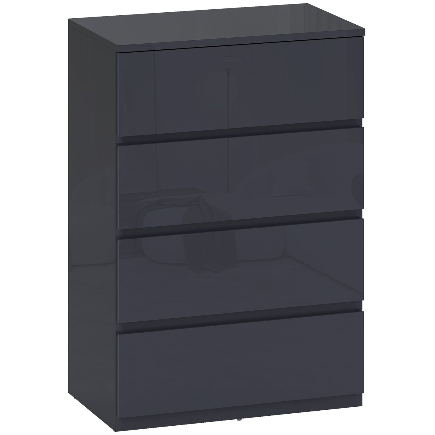 HOMCOM High Gloss Chest of Drawers, 4-Drawer Storage Cabinets, Modern Dresser for Bedroom, Grey